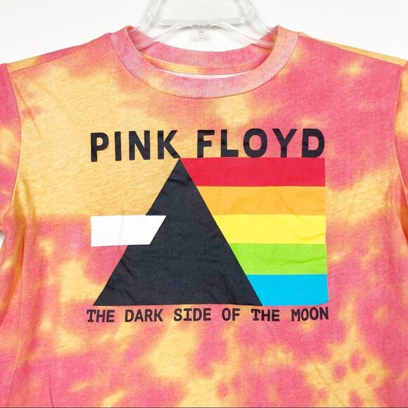 Pink Floyd Pink Yellow Tie Dye Cropped Graphic Tee Sz S - Picture 2 of 5